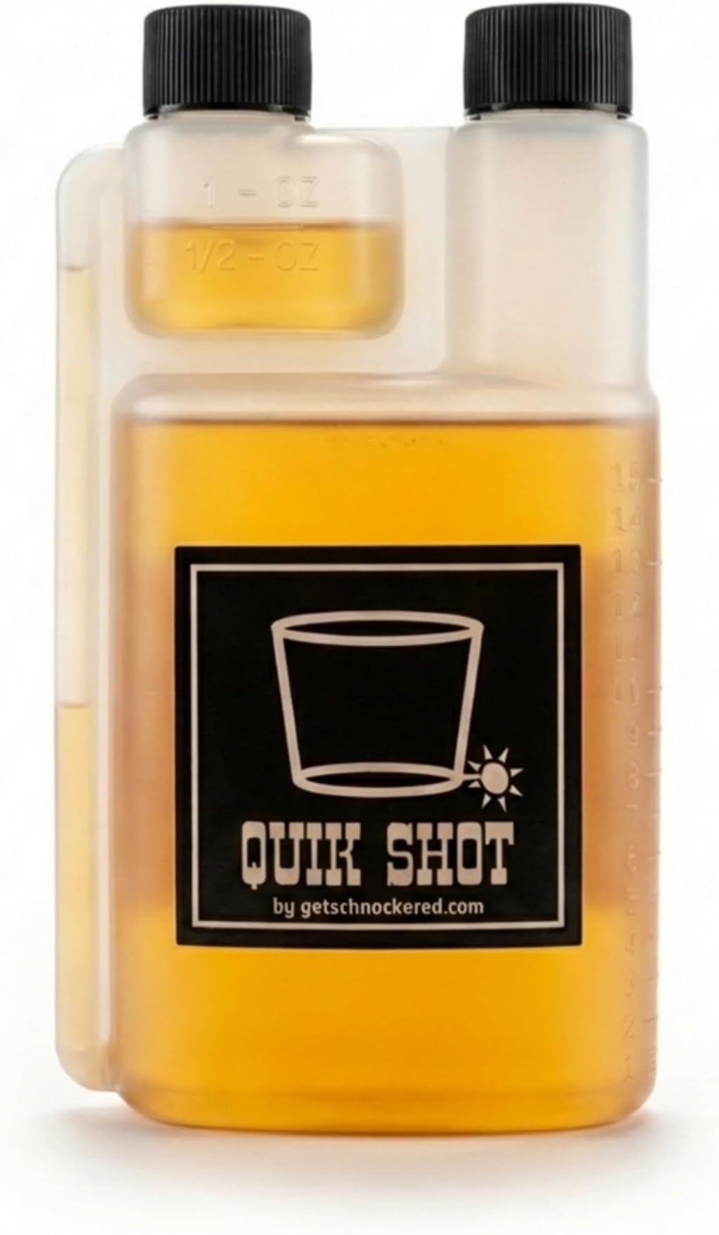 Quik Shot - 16 Ounce Plastic Flask with a Built-in 1 Ounce Shot Glass Chamber