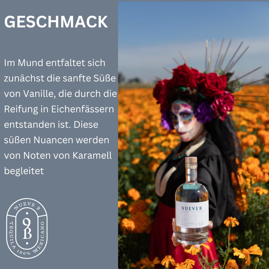 NUEVE B Cristalino Premium Tequila aus 100% Agave |Gewinner des Superior Taste Award | Handgefertigt in Limitierte Auflage | 38% vol. 0,7l Flasche