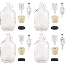 North Mountain Supply 1 Gallon Glass Fermenting Jug with Handle, 6.5 Rubber Stopper, 6-Bubble Airlock, 2-Piece Airlock & Black Plastic Lid - Set of 4