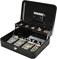 Vista 22 de Jssmst Caja de Efectivo con Bandeja de Dinero y Cerradura - Caja de Efectivo Roja con Cerradura de Llave, Caja de Dinero Segura Grande, Cajón