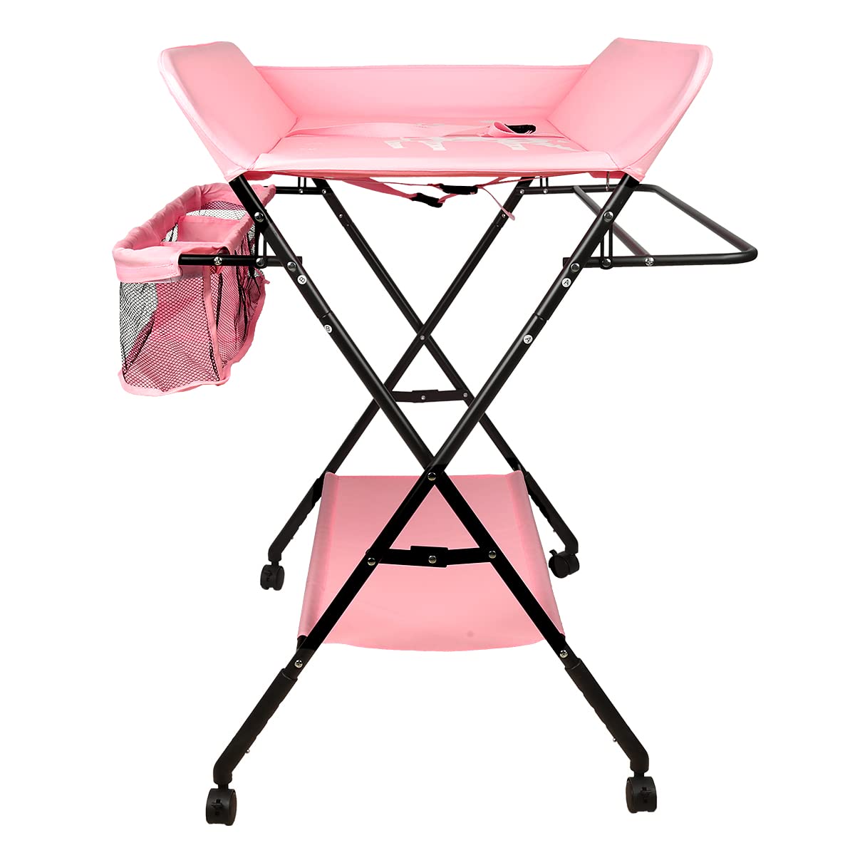 SHISHI Fasciatoio Portatile Pieghevole, Fasciatoio a Piedi per Neonati, Fasciatoio da Viaggio, Materassino Fasciatoio Impermeabile e Lavabile, Protegge la Vita (80×66×(92-98) cm, Rosa acceso-nero A)