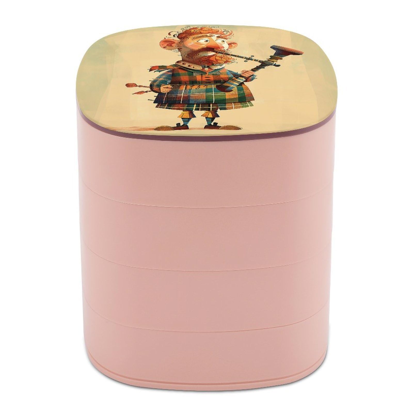 VstaDank Cartoon Scottish Bagpipe Jewelry Box 360° Rotatable Jewelry Organizer 4 Layers Jewelry Case with Lid Fashion Portable Earring Holder for Bracelets Rings Bracelets Vanity