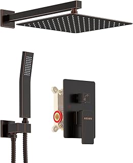 KOJOX Oil Rubbed Bronze Shower System with High Pressure 12 Inch Rainfall Shower Head, Handheld Shower head and Shower Faucet Trim valve, Bathroom Luxury Rain Mixer Shower Set Wall Mounted