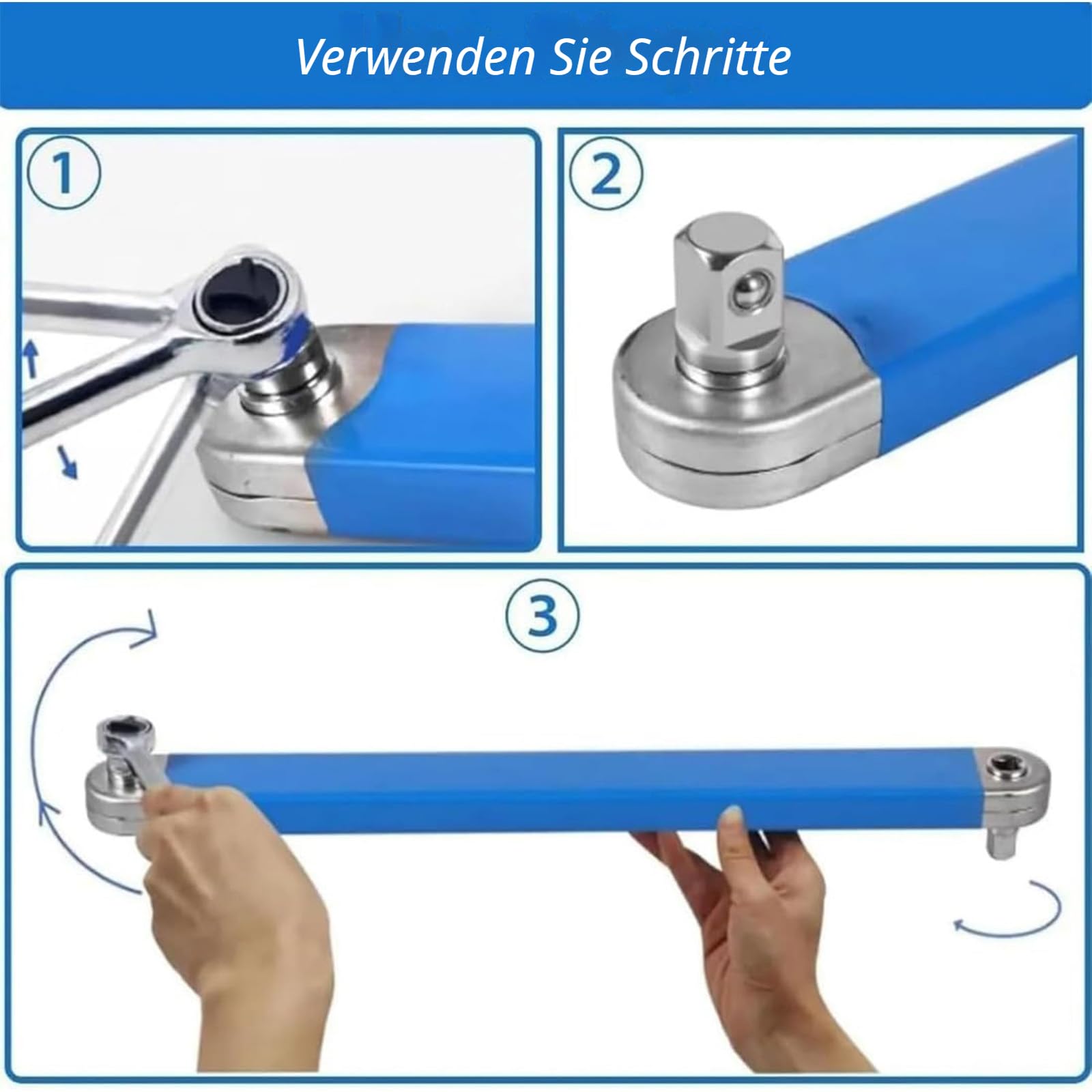 Schraubwerk Offset Schlüssel, Multifunktionaler Ratschenverlängerung, Offset Extension Wrench Mit 1/4 Zoll 3/8 Zoll 1/2 Zoll Adapter, Ideal Für Enge Räume, Kfz-Reparatur (Blau, 2pcs)