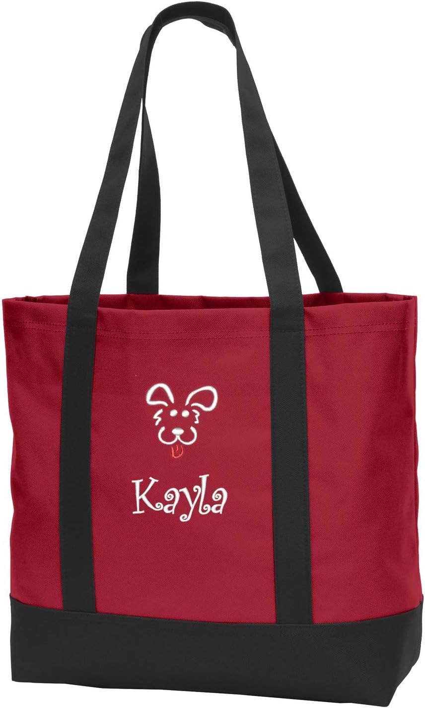 Personalized Tote Bag Embroidered Puppy Dog Veterinarian Design Monogrammed, Red