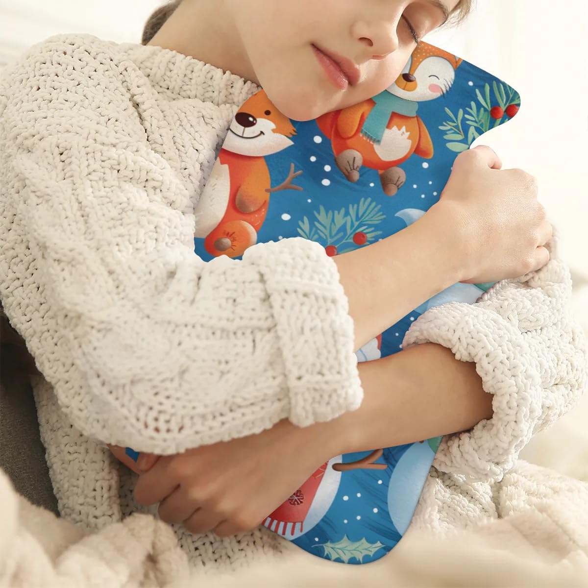 Hot Water Bottle with Soft Cover,2L Christmas Fox Snowman Hot Water Bag for Hot and Cold Compress, Hand Feet Warmer, Rubber Hot or Cold Water Bottle Halloween Christmas Decorations