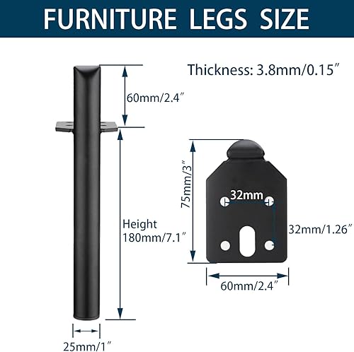 Miniatura 3 de KAERON Patas de metal para sofá de 5 pulgadas, patas modernas para muebles, patas de repuesto resistentes con tornillos de montaje para tocador,