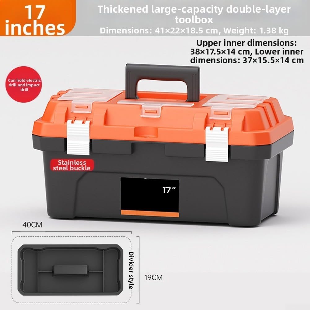 Caja de herramientas profesional de doble capa con múltiples secciones de almacenamiento y construcción reforzada para almacenamiento seguro de herramientas y accesorios (17 pulgadas)