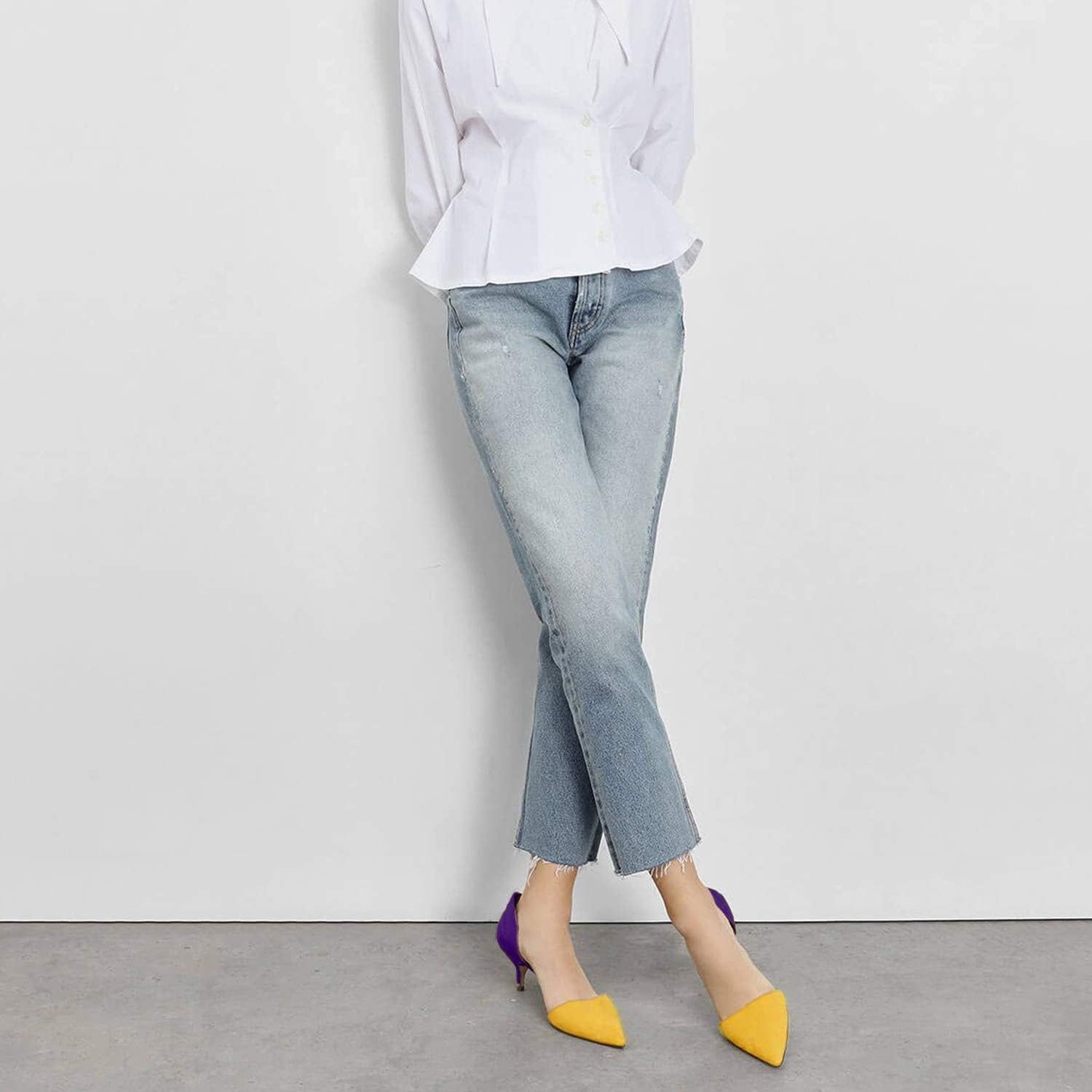 FOWT Fashion Leather Two Tone D'Orsay Slip on Nude Pumps for Woman Elegant Closed Pointed Toe Stiletto Heels Adorable 3 in Heel Dress Office Shoes, US Size 4-16 M