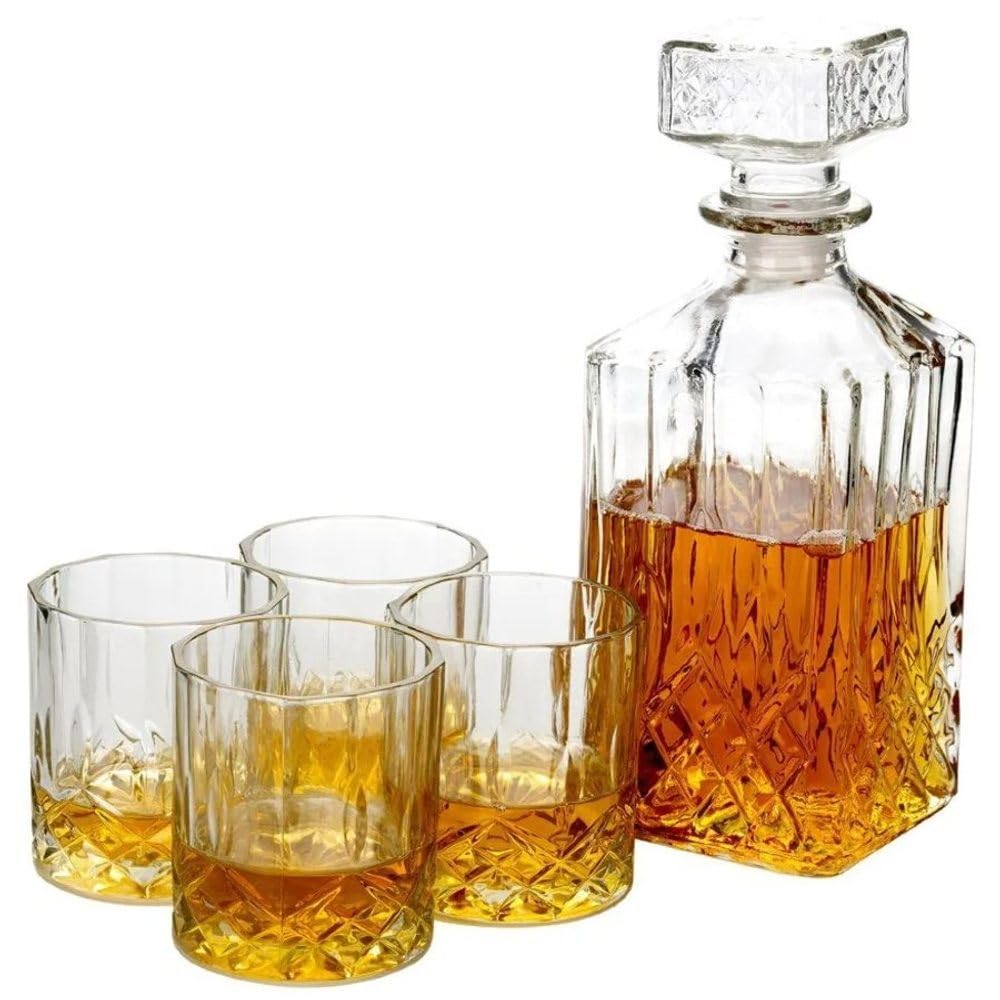 Eco Lifestyle Africa Natural Homeplaceeu Whisky And Wine Decanter Set 900 Ml With 4 Whisky Glasses 230 Ml In Gift Box