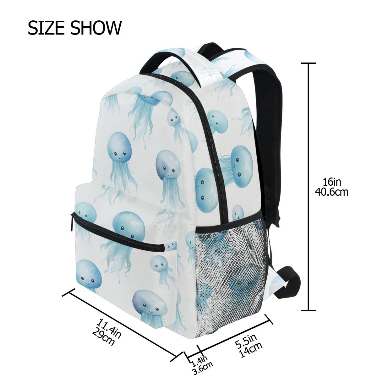 Sac à dos d'école avec méduses bleu océan avec grande capacité léger et durable pour étudiant, multicolore, S