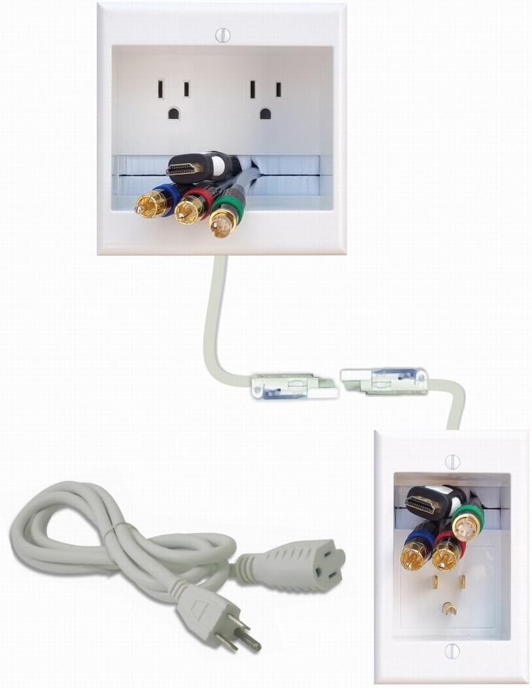PowerBridge Two-CK Dual Outlet Recessed in-Wall Cable Management System with PowerConnect for Wall-Mounted Flat Screen LED, LCD, and Plasma TV's