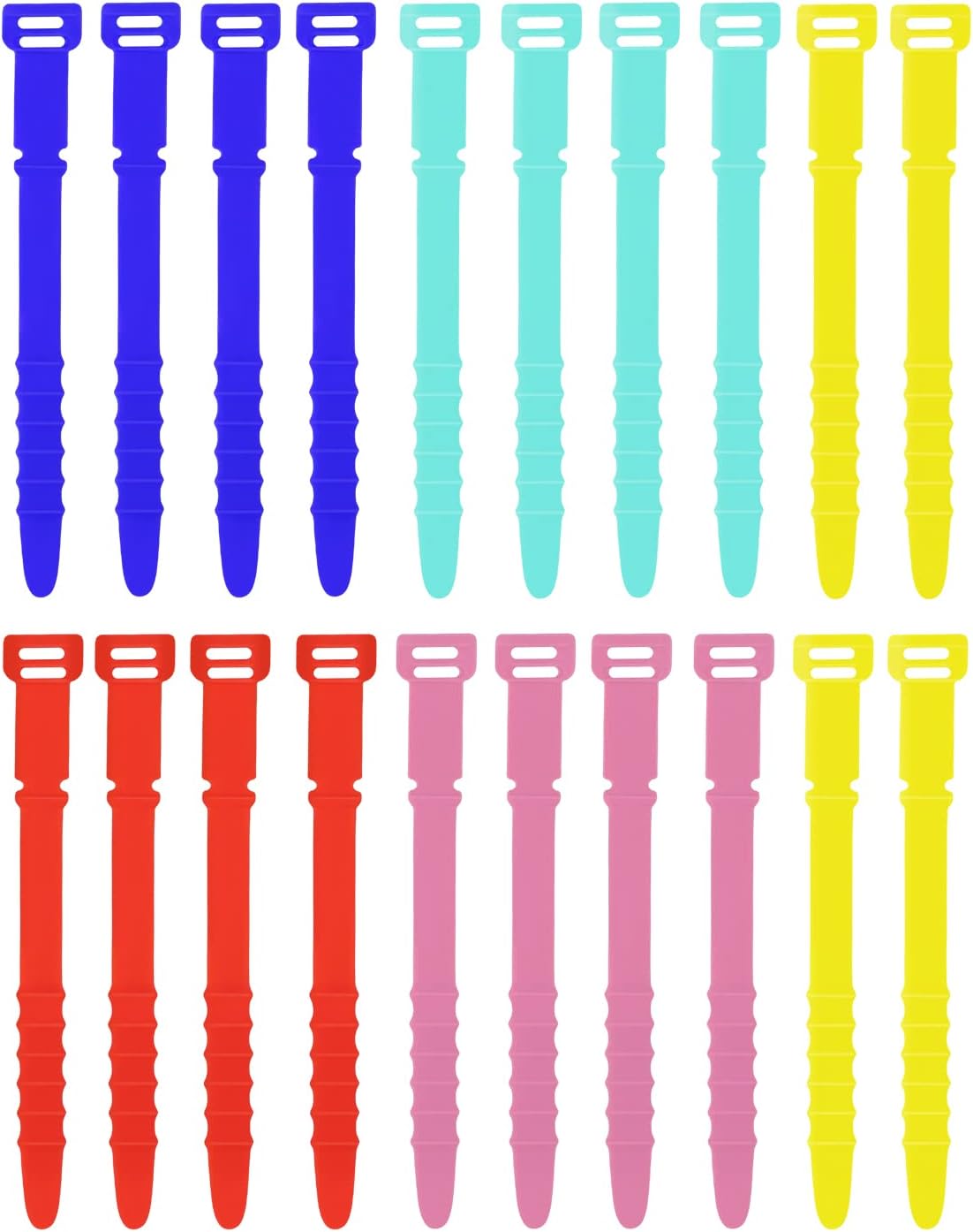 SAVITA 20pcs Elastic Silicone Cord Organizers, 4.5 Inch Reusable Wire Ties, Multicolor