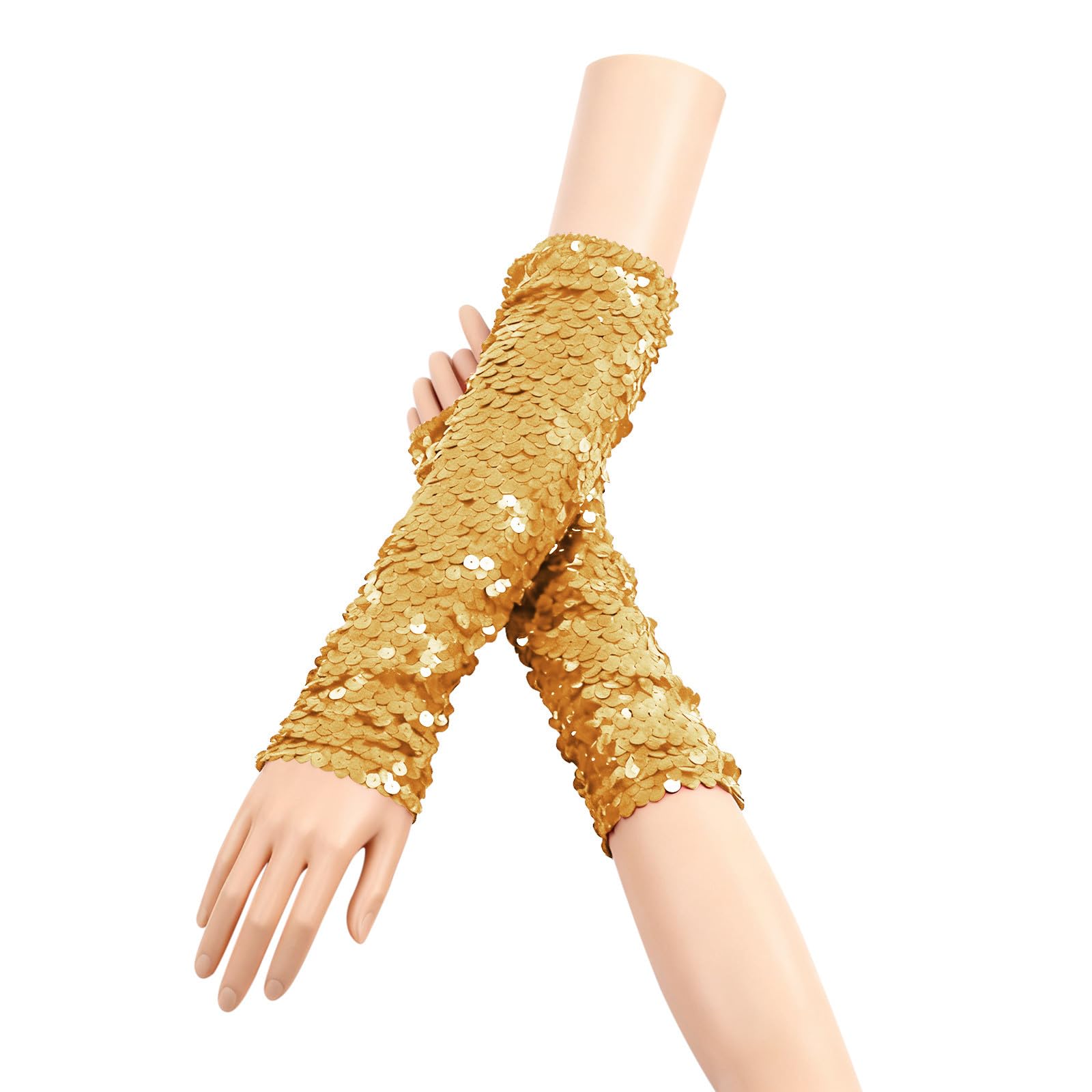 Handschuhe Damen Pailletten-Handschuhe Weich Pailletten Manschetten vglitzernde fingerlose Handschuhes Elastizität Halbfingerhandschuhe mit Pailletten für Rollenspiele, Partei, Opernaufführung Spielzeug