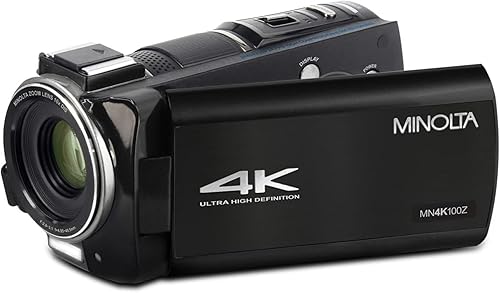 Minolta Videocámara 4K Ultra HD con pantalla táctil de 3.5 pulgadas, zoom óptico de 10x, fotos de 28 MP, estabilizador digital, soporte de zapato
