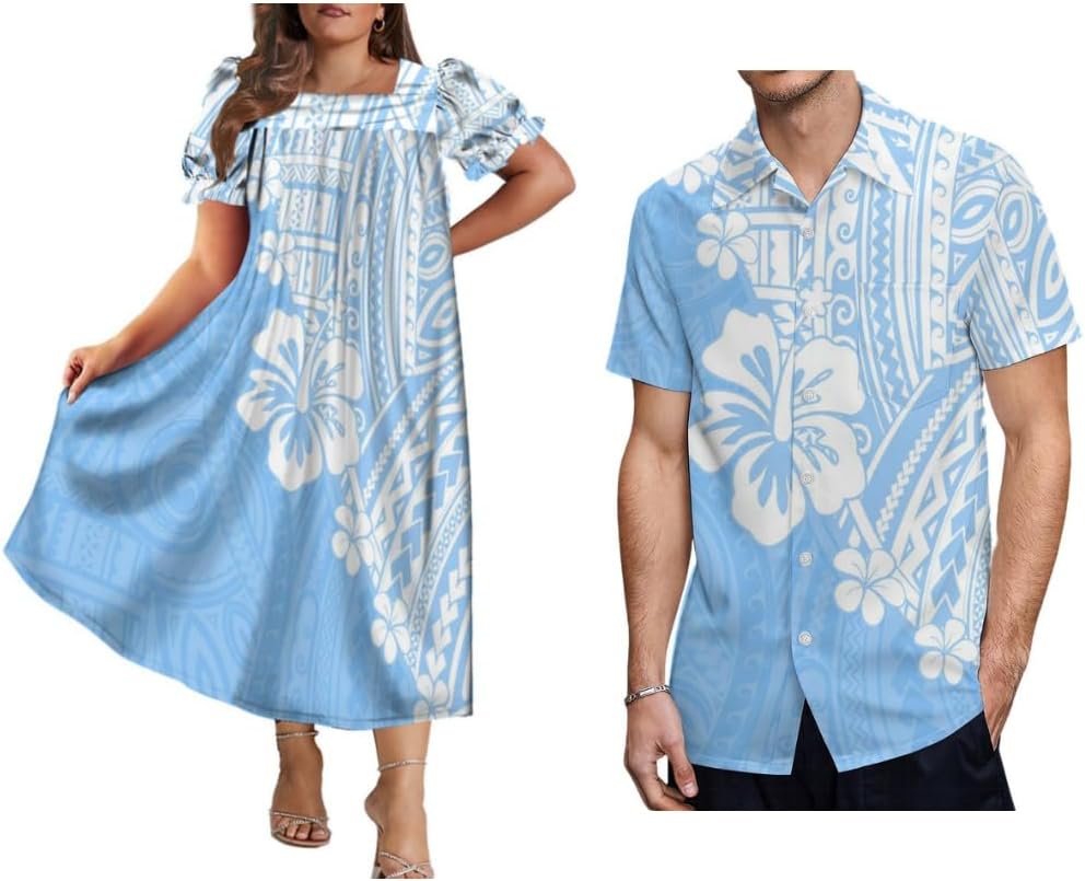 Polynesian Women's Party Dresses Chic Dress Mumu Pacific Islands Men's Shirt Samoan Islander Couples Costume