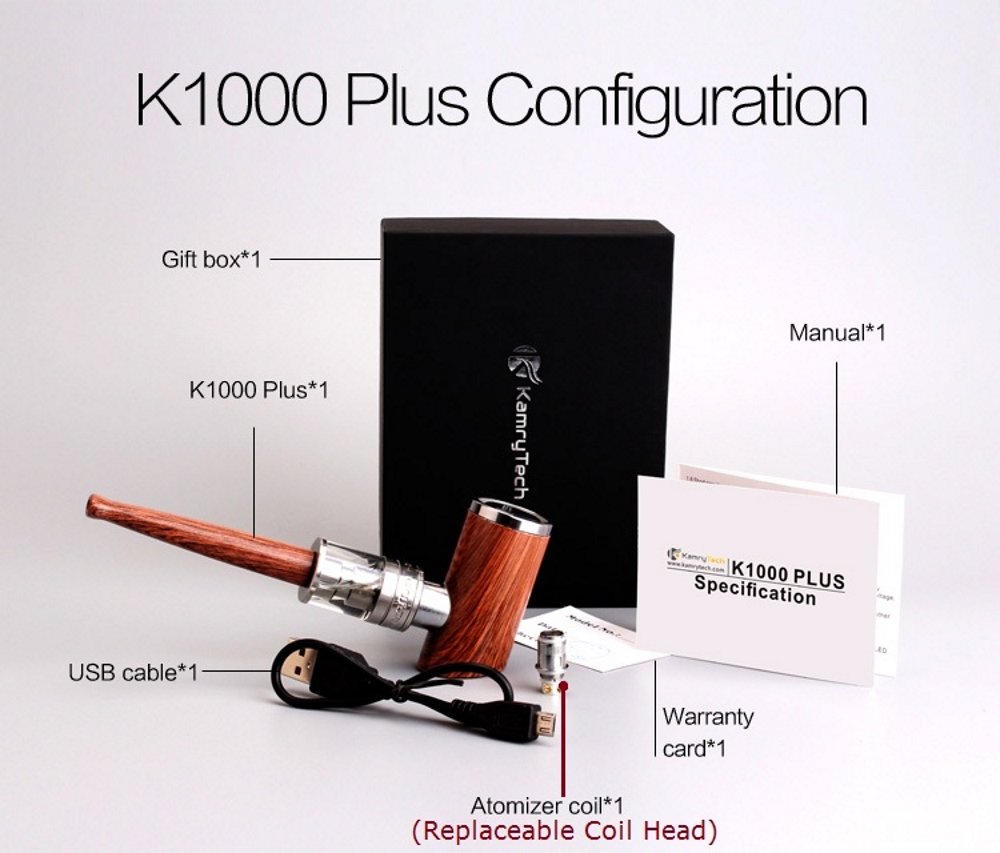 K1000 Plus Komplettpaket Elektronische Pfeife Perfektioniertes Dampfen mit variablem Lufteinlass und Sub-Ohm-Tank (Holz Schwarz) Keine Flüssigkeit, freies Nikotin