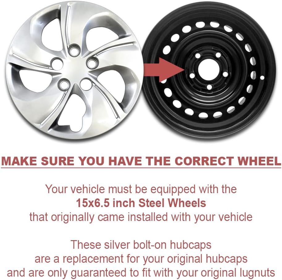 Auto Reflections Set of 4 15" 5 Twisted Spoke Wheel Covers for Honda Civic 2013-2015 - Silver Bolt On