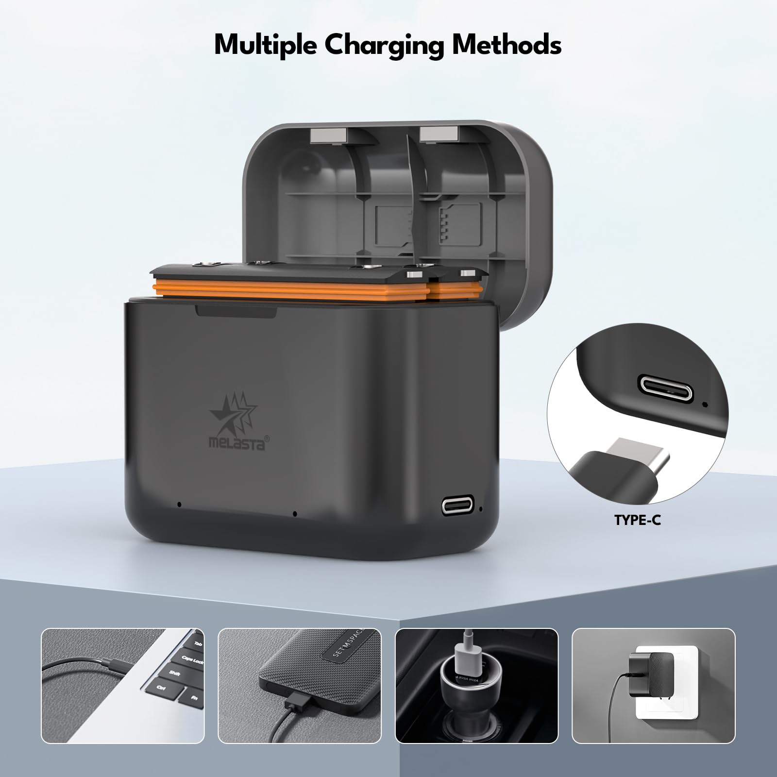 melasta Batteria agli ioni di Litio per Insta360 X3, 2 Batteria da 1800mAh con Caricabatterie a Doppio Slot, Supporta L'archiviazione su Scheda SD