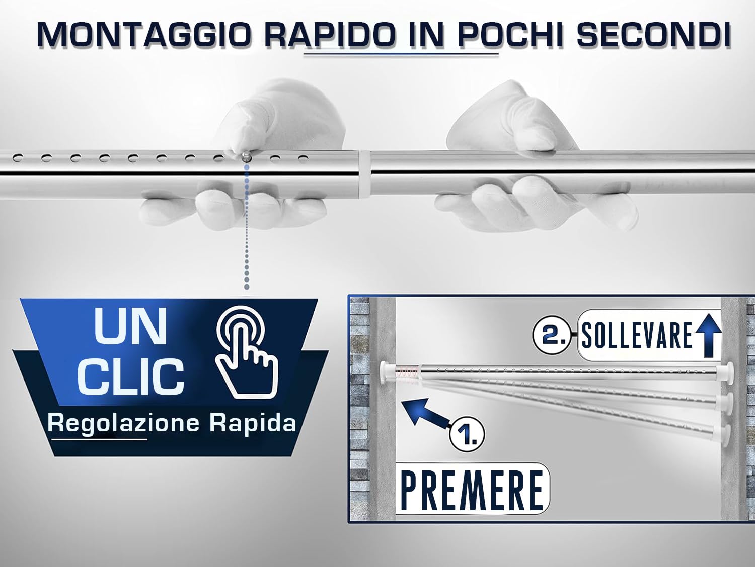 MEISENBERG Bastone Estensibile a Pressione 260-310, Argento, Ø 25 mm, Asta Tenda Doccia per Tendaggi, Bagni e Balcone