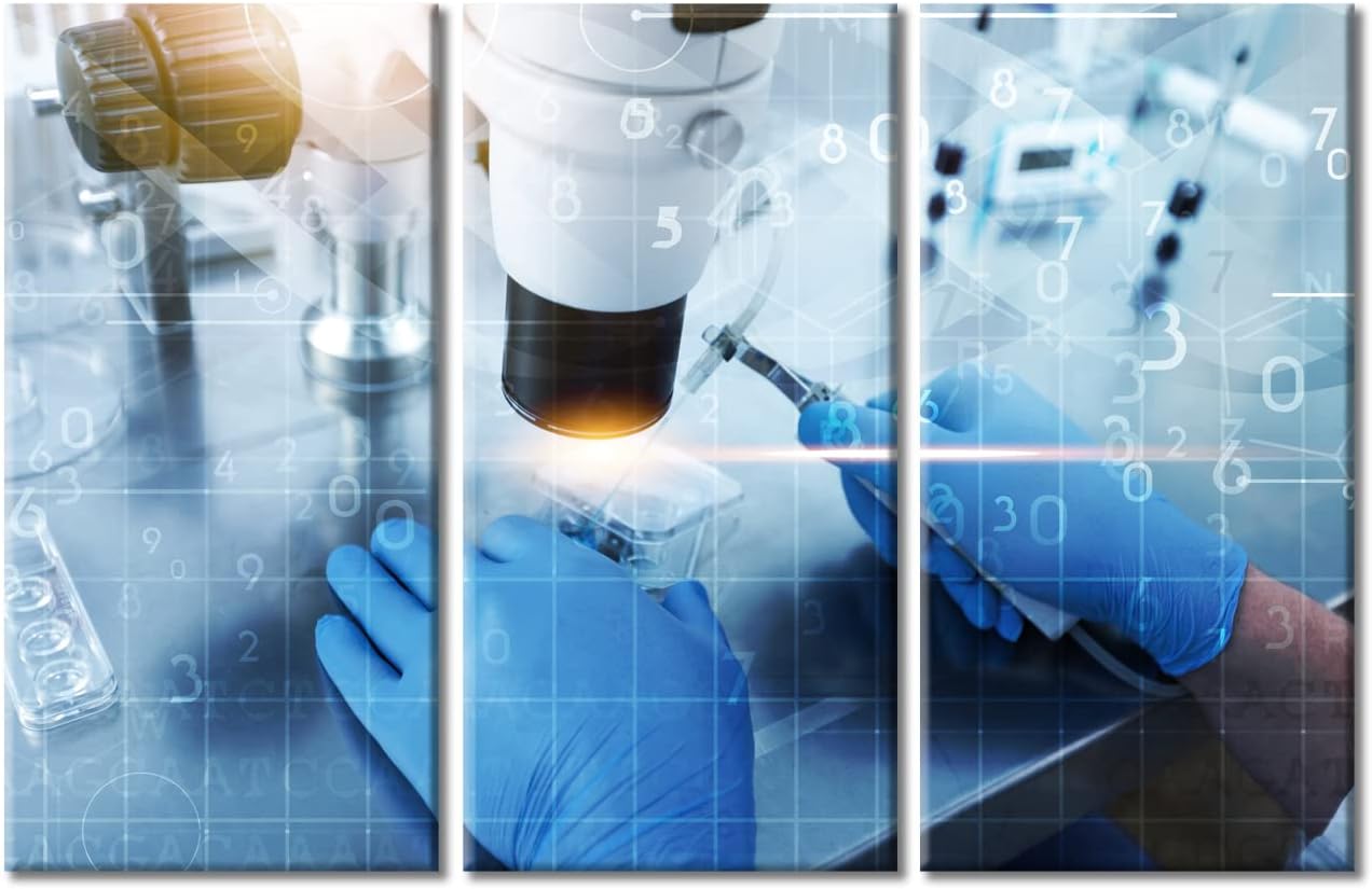 Medical Modern Home Decor 3 Panels Home Decor Medical Young Scientist Pictures Wall Art for Bedroom, Living Room, Office. Framed Ready to Hang (42" Wx28 H)