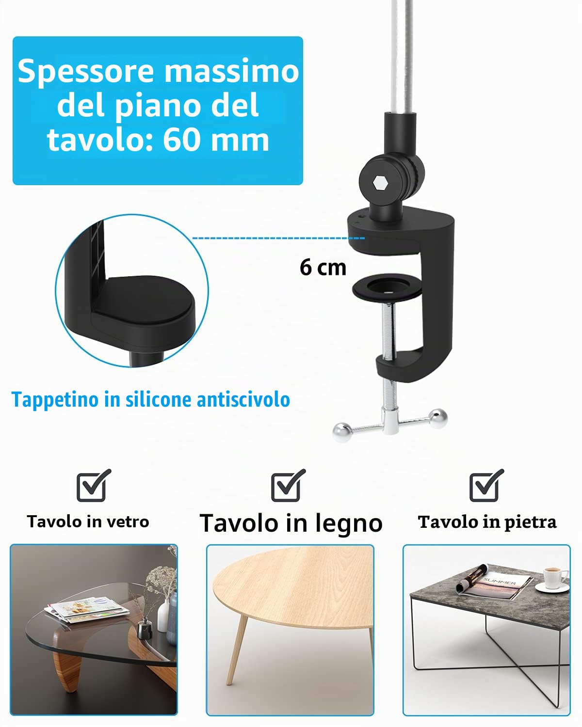 Supporto Tablet Braccio Regolabile, Oilcan Porta Tablet Scrivania Letto Tavolo con Braccio a 3 Stadi, Staffa Snodabile per iPad Pro 12.9 Air Mini, Galaxy, Switch, serie iPhone ecc (4-12,9 ")