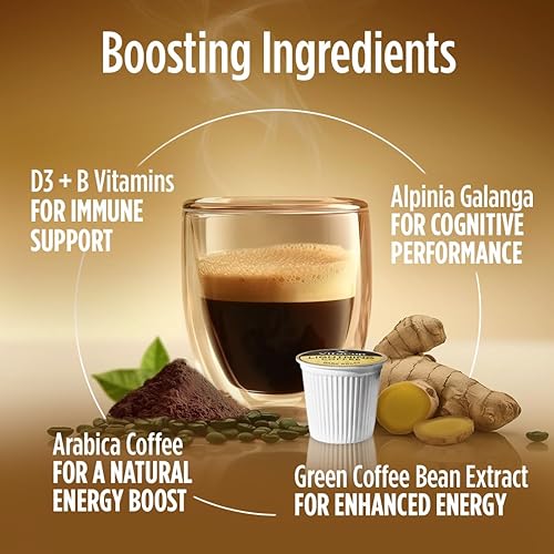 Miniatura 5 de Cápsulas de café VitaCup Lightning, para la memoria y el enfoque con el doble de cafeína, grano de café verde, vitaminas B, D3, café tostado oscuro