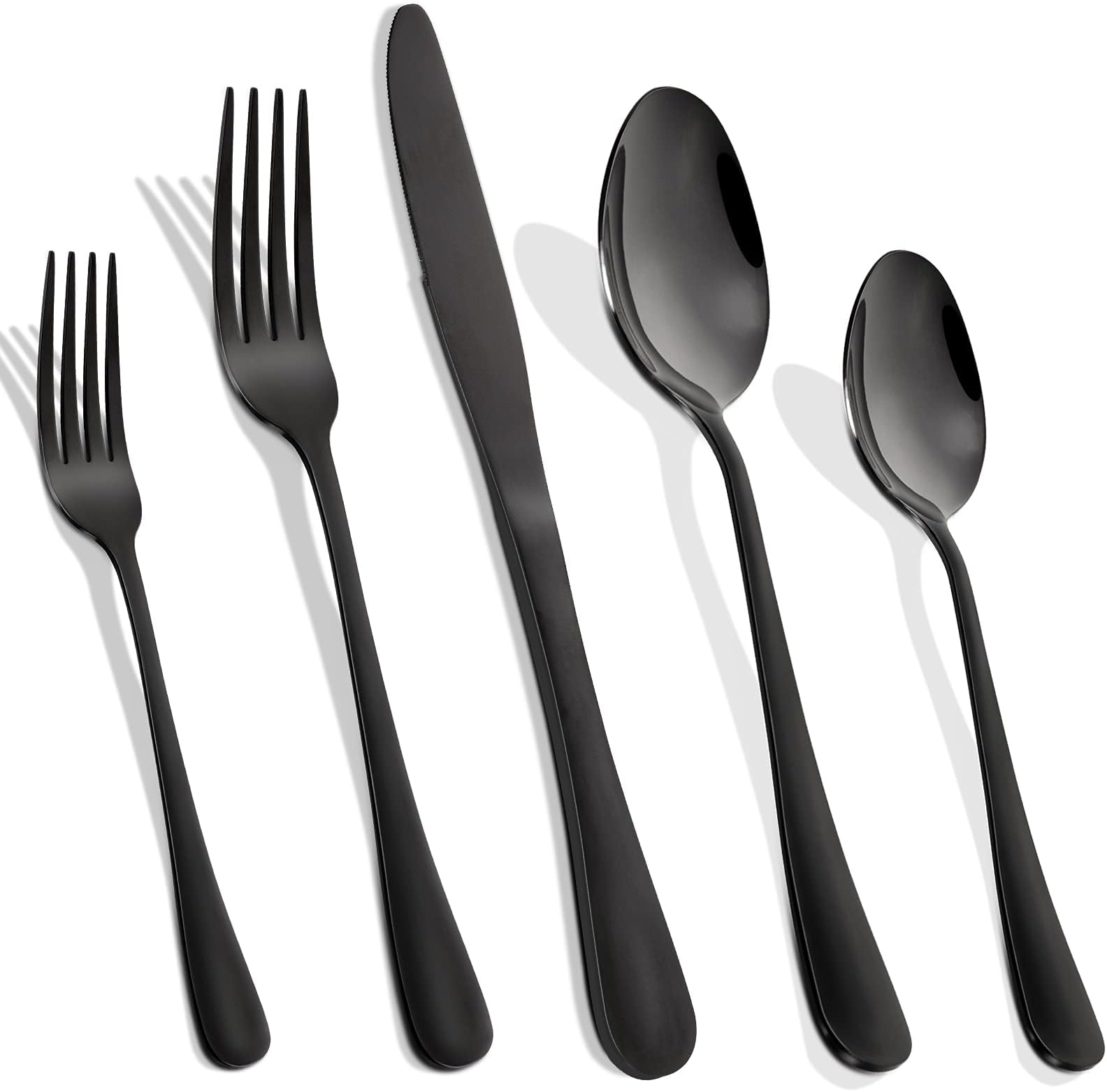 Cibeat Black Silverware Set, 30 Piece Flatware Set, Stainless Steel Home Kitchen Hotel Restaurant Tableware Cutlery Set, Service for 6, Include Knife/Fork/Spoon, Mirror Polished, Dishwasher Safe