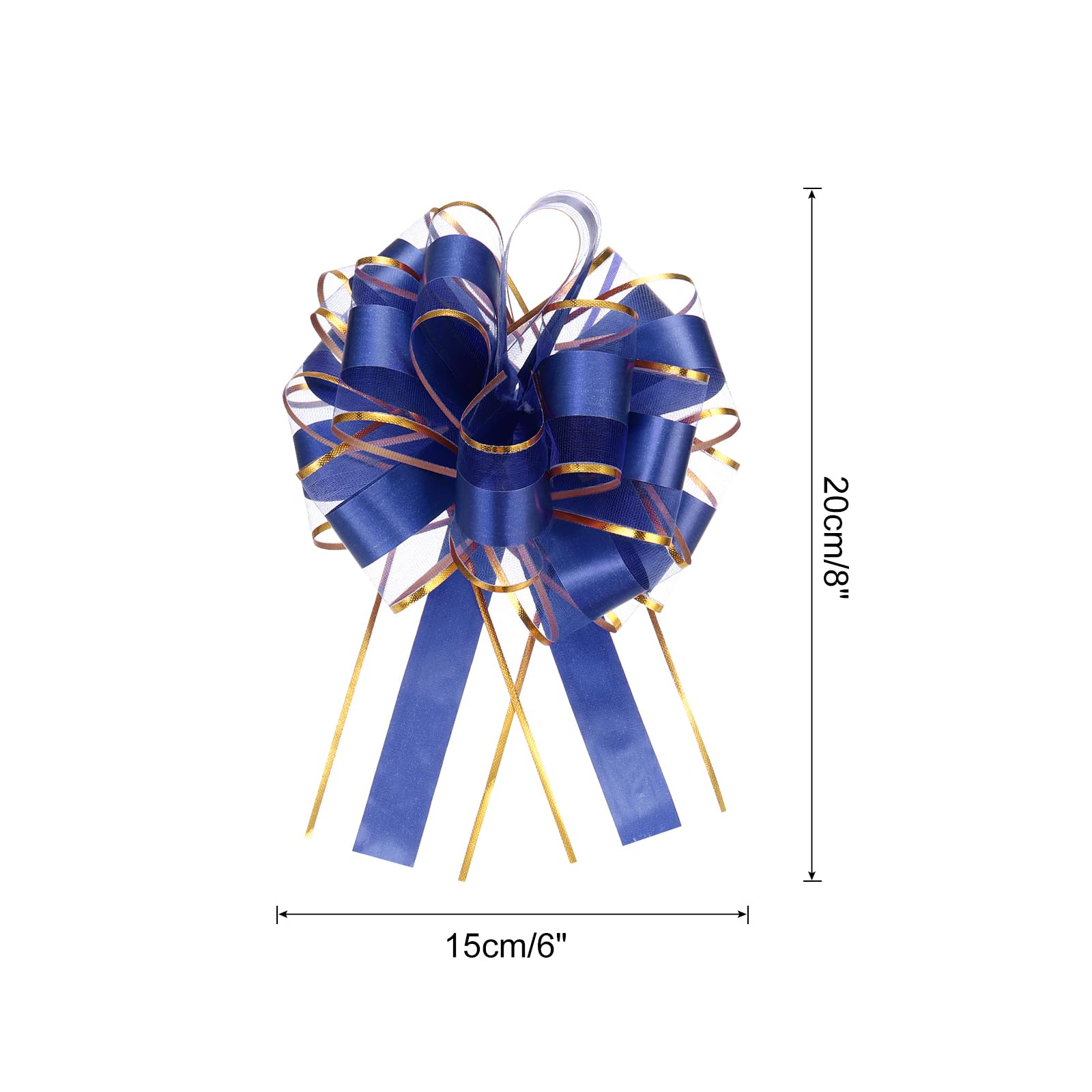 QUARKZMAN Noeud Cadeau 5Pcs 15cm Noeud de Ruban de Noël avec Bordure Dorée, Ruban d'emballage Cadeau en Organza pour Voiture, Nœuds pour Paniers de Voiture de Mariage, Bleu