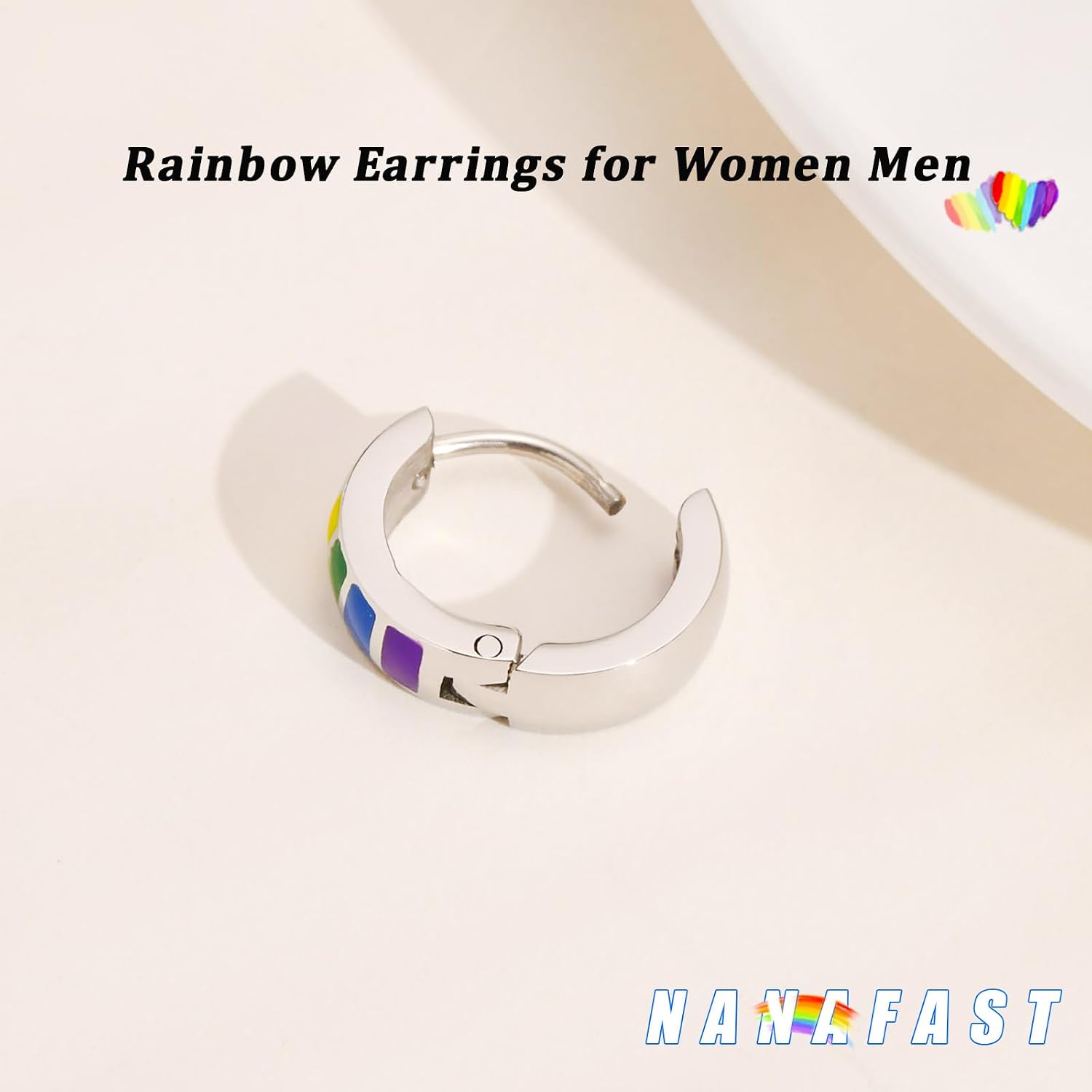 Nanafast Stainless Steel Rainbow Small Huggie Hoop Earrings LGBT Pride Earrings for Women Men Lesbian Bisexual Transgender Nonbinary Asexual Flag Earrings LGBTQ Pride Jewelry