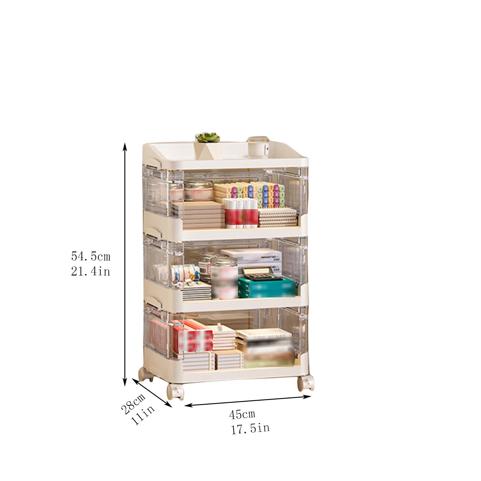 Carrello Mobile In Plastica Con Ruote Portaoggetti Pieghevole E Fisso Per Snack, Giocattoli Portaoggetti E Dispositivo Organizzativo Multifunzionale(White,17.5inx11inx21in)