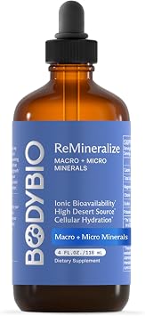 BodyBio ReMineralize - Concentrated Ionic Trace Minerals to Hydrate, Detox, and Revitalize Your Cells - Over 72 Bioavailable Macro & Micro Minerals for Rapid Absorption 4 Fl Oz