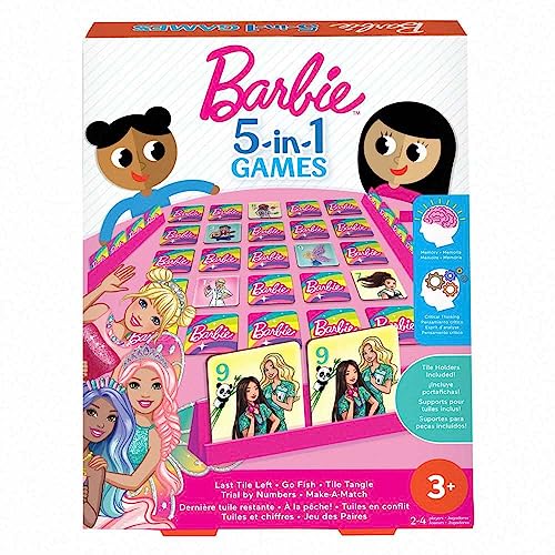 Mattel Games Preschool Juego de Mesa Barbie 5 en 1 de 2 a 4 Jugadores para niños de 3 años en adelante