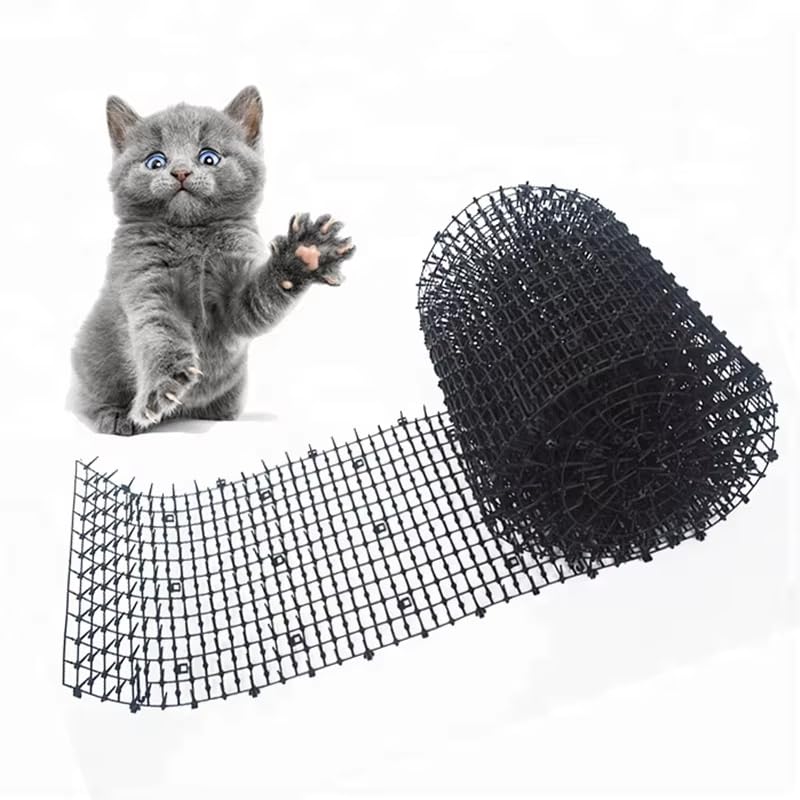 Tappetino Repellente per Gatti,400 x 30 cm, anti punte, repellente per gatti, cani, volpi, deterrenti per scavare cani da giardino, gatti, volpi Repellente con 8 Picchetti di Fissaggio Barriera Intern