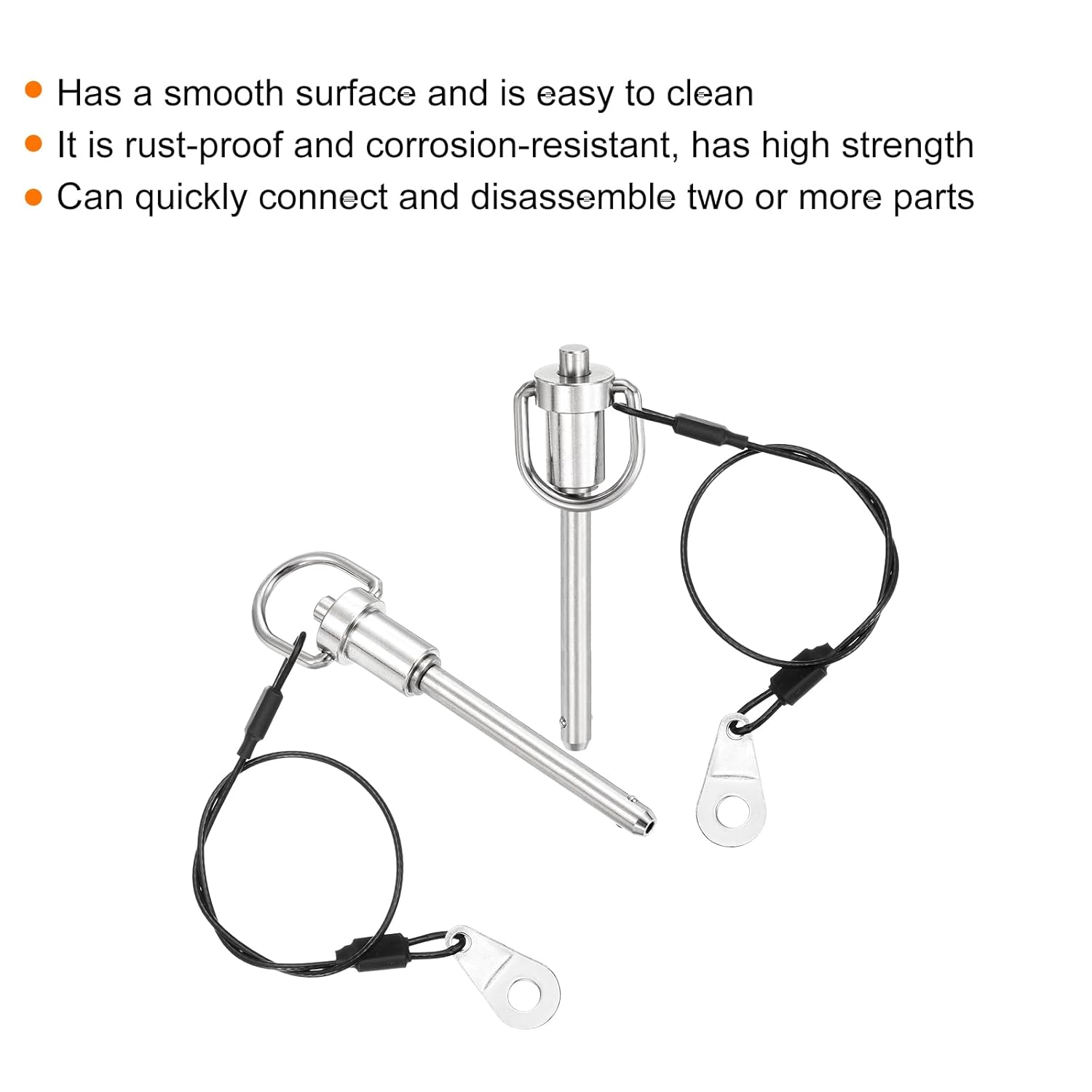 uxcell 2 Pcs Quick Release Pin, 1/4" x 2"(Dia. x L) Push-Button Ball Locking Pin 304 Stainless Steel Ring Handle Locking Pin with Wire for Audio Bimini Top Marine, Silver