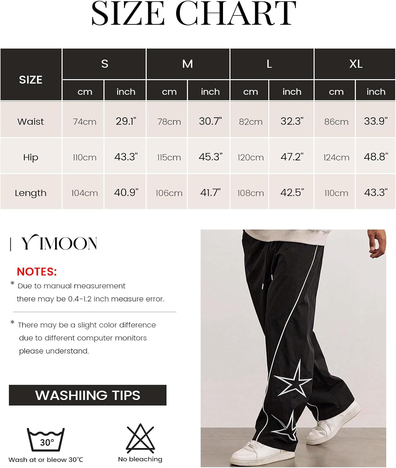 Yimoon Men's Star Pants Y2K Lightweight Drawstring High Rise Side Striped Pants Wide Leg Baggy Dance Pants with Pockets - Image 7