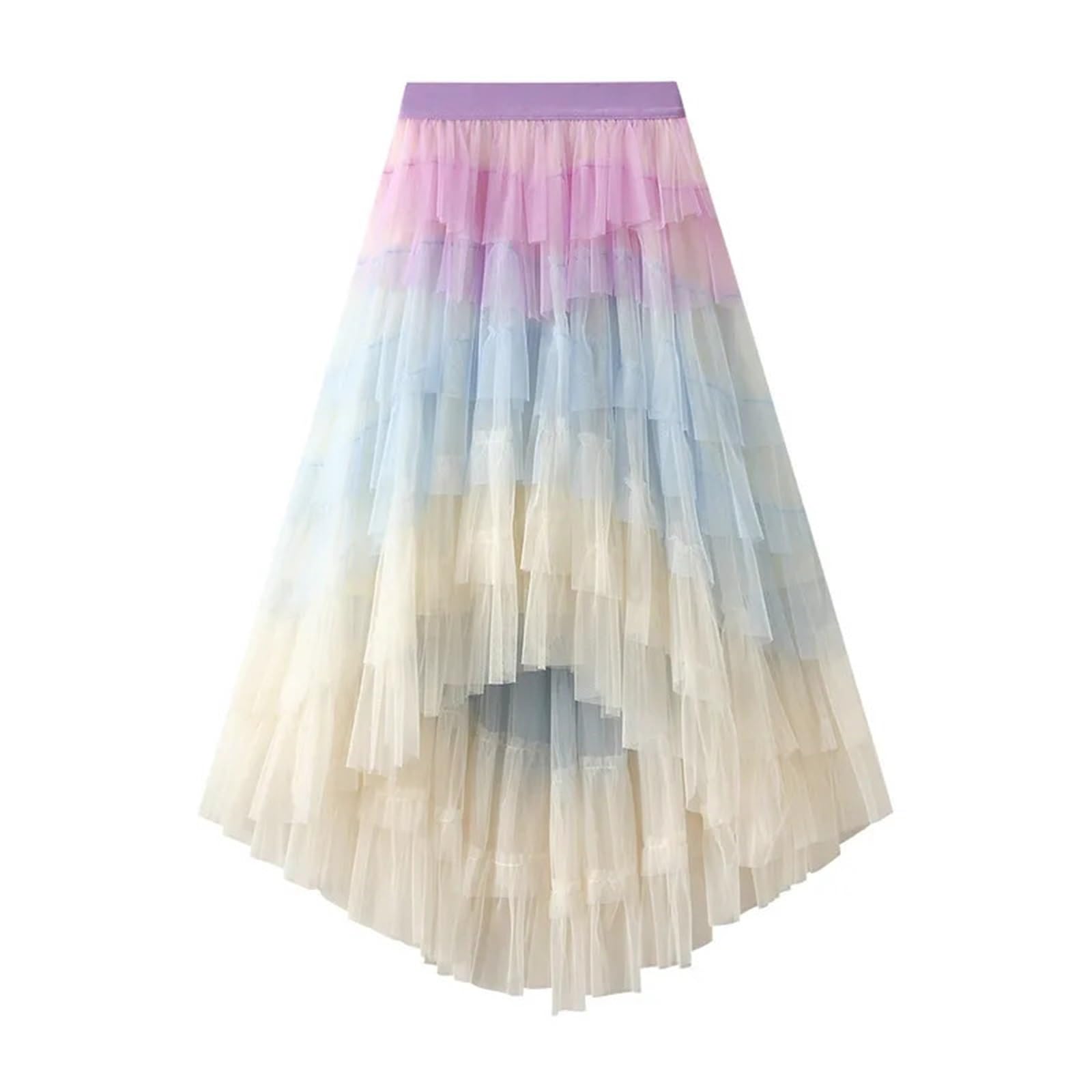 Falda de Pastel Irregular for Mujer, Malla Cintura Alta, Medio Cuerpo, abullonada, Hada, Largo, Minifalda, Estilo Princesa