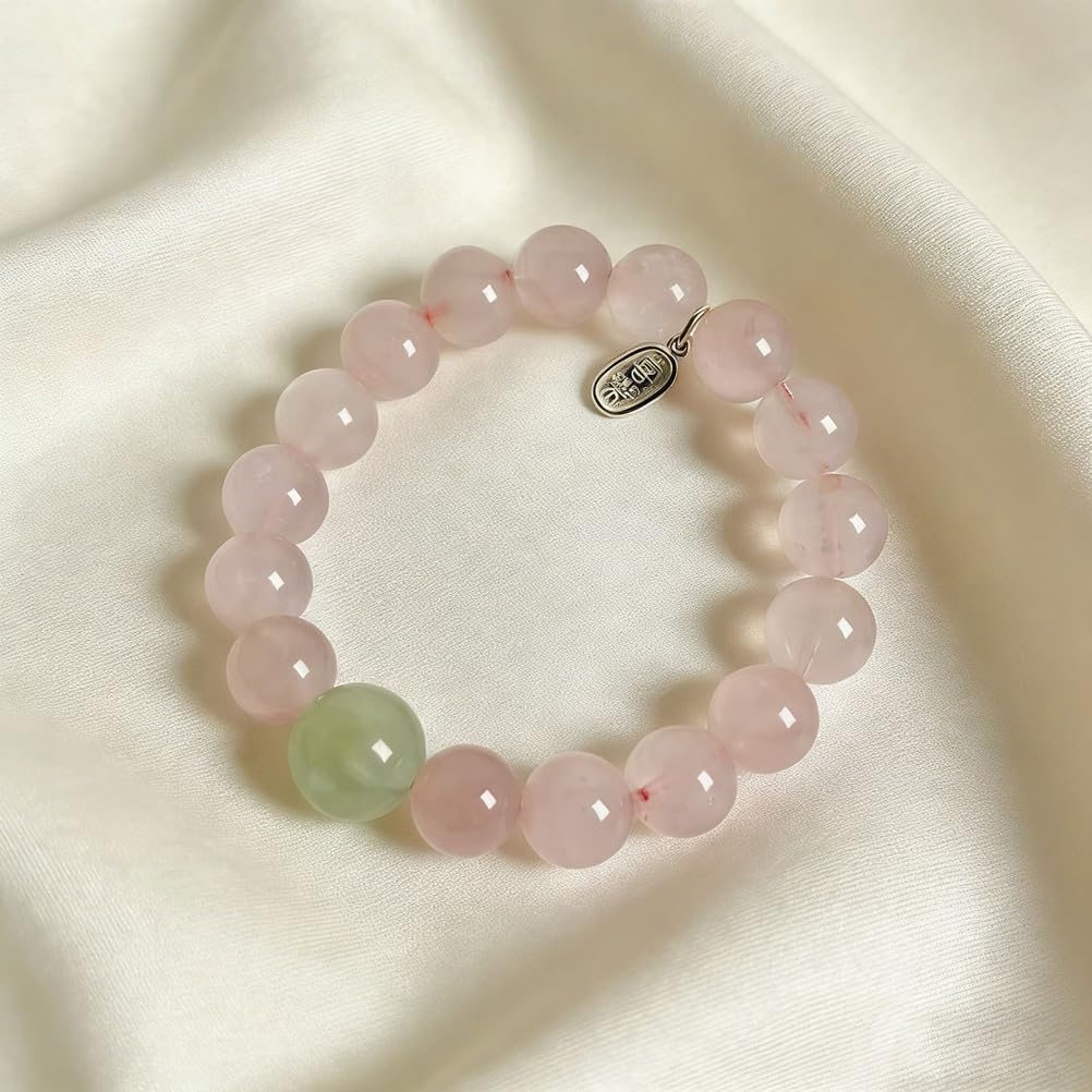 Bracciale Elasticizzato in Vero Quarzo Rosa per Donna, Braccialetto d'Amore in Cristallo Rosa Naturale, Regalo per lei, Amicizia, Cura di sé, Compleanno, buona Fortuna