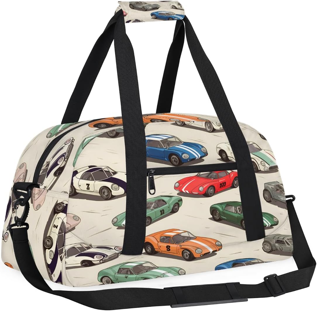 Kids Duffle Bag for Boys Cool Race Cars Sport Gym Bag Small Travel Bag Foldable Lightweight Carry on Weekender Overnight Bags with Shoulder Strap