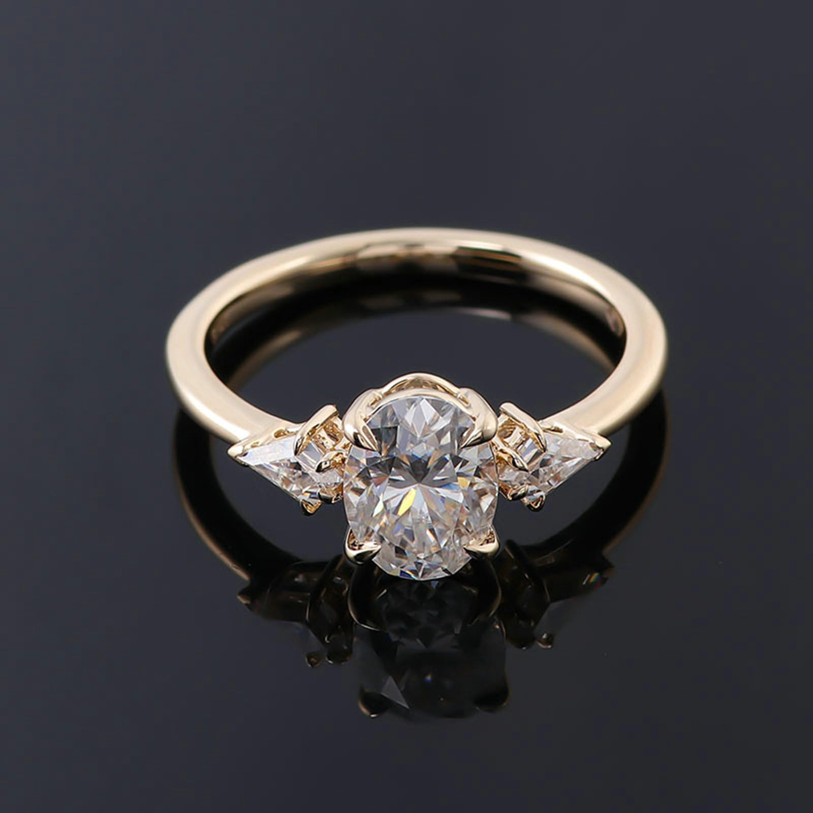 Fede Nuziale, Anello Fidanzamento Donna Oro Giallo 14K Elegante Design Geometrico con A 4 Griffe Moissanite Ovale da 1ct-3ct Anelli Matrimonio Donna Oro Giallo per Promessa