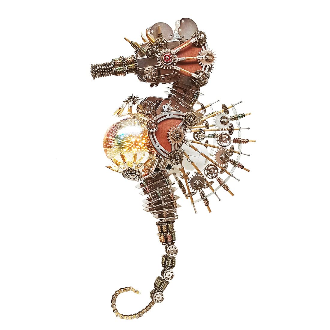 Joytopiaminds 3D Metal Puzzle for Adults, 2100+PCS DIY Assemble Steampunk Seahorse Model Firework Lamp with Touch-Controlled 16 Colors LED Light, Creative Decorations for Home or Office