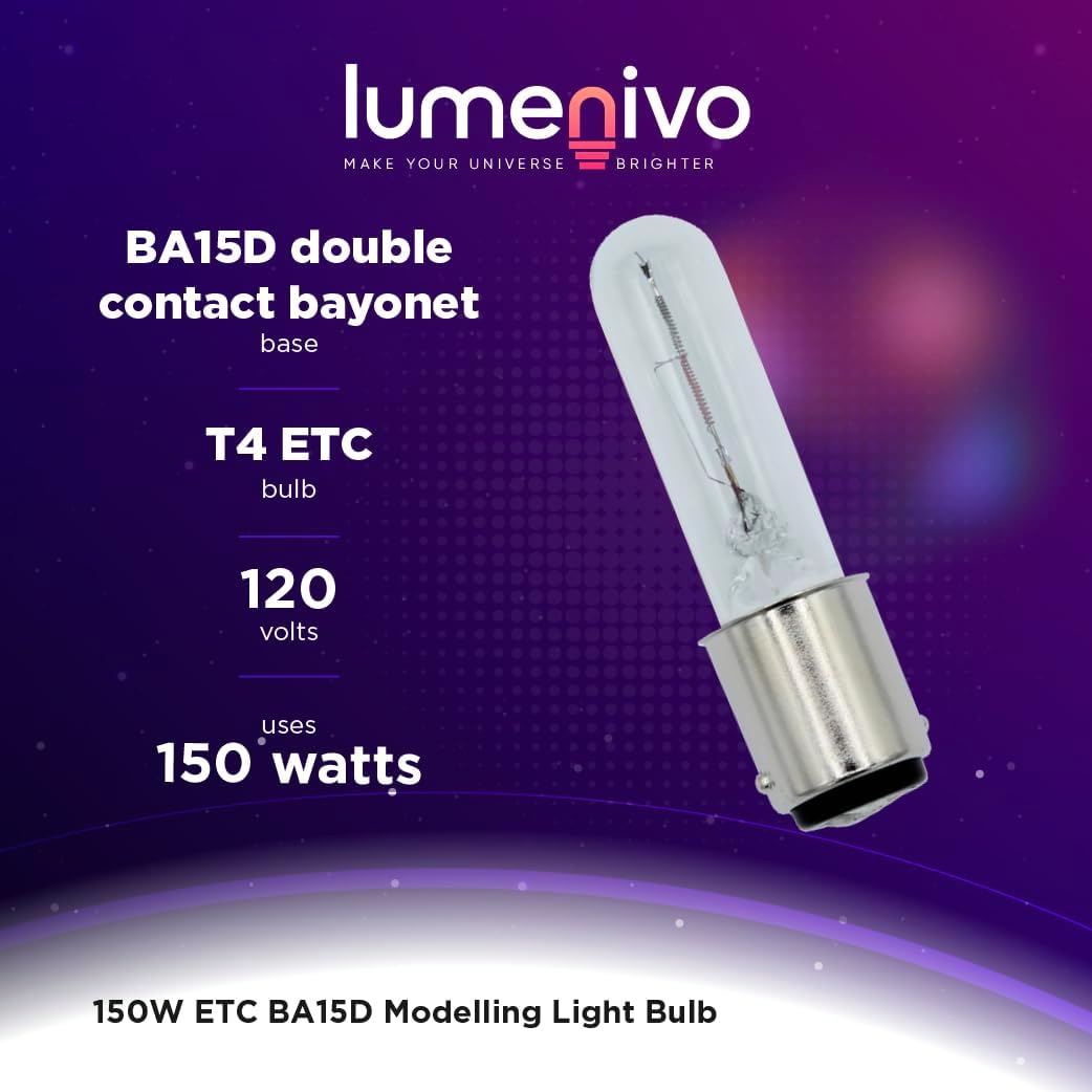 lumenivo ETC 120V 150W BA15D Modelling Light Bulb Professional Replacement for Flash Head Studio Lighting - 6 Pack
