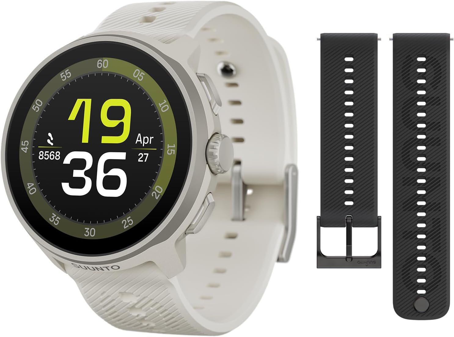 SUUNTO Run Sport Watch, Running GPS Watch Frost Gray (w/Silicone Strap) & SUUNTO 22 ATH6 Silicone Strap All Black S+M