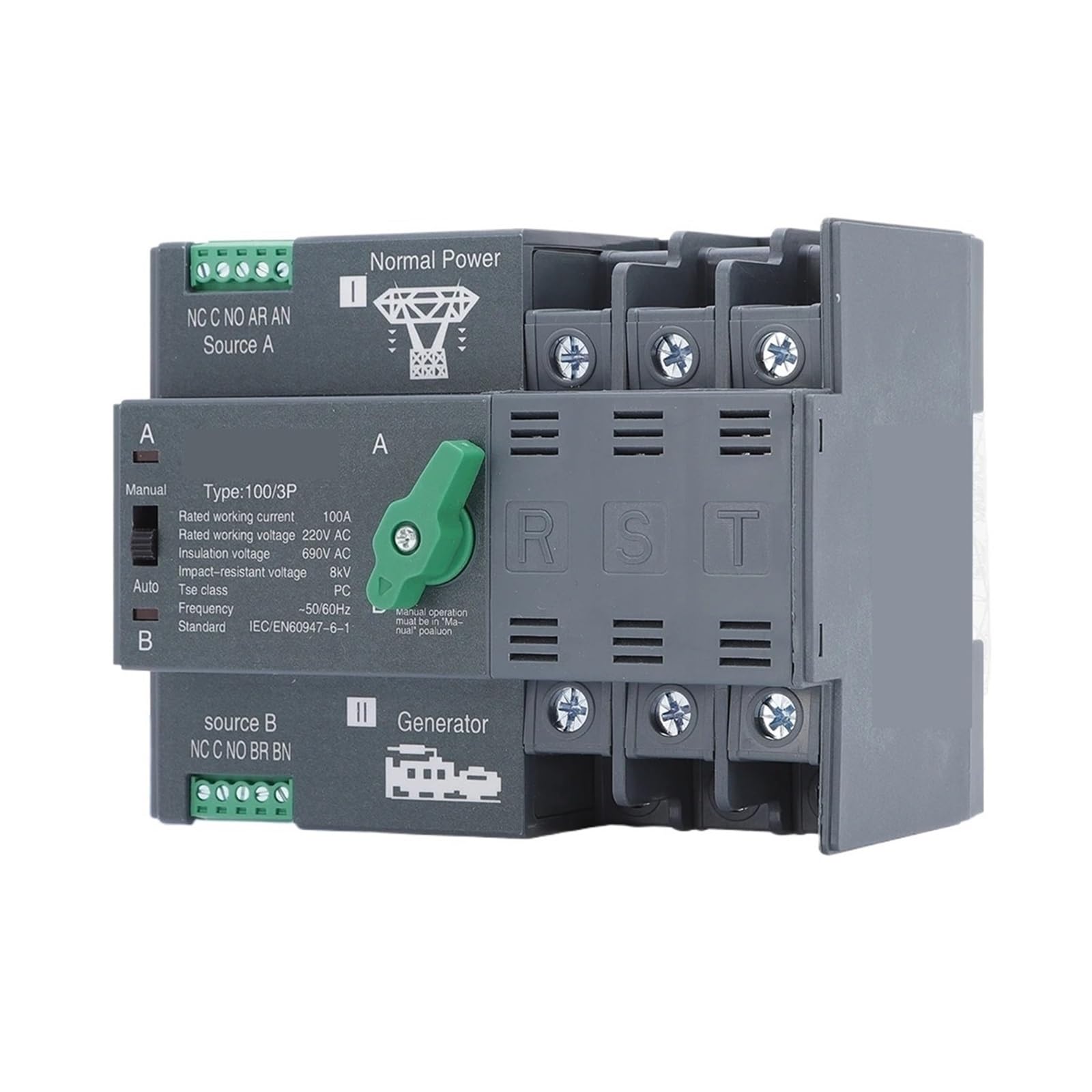 Inverseur de source automatique 3P 100A sélecteur de générateur coupure millisecondes