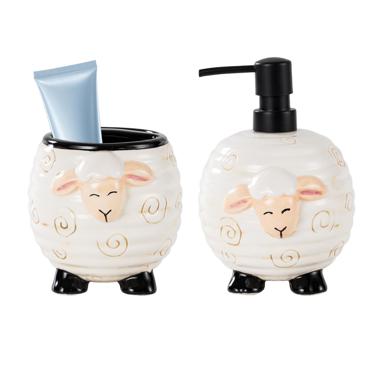 Portasapone E Portaspazzolini Set Portasapone In Ceramica A Forma Di Pecora | Set Portaspazzolini per Bagno per Casa, Hotel, Vacanza, Lavelli, Camera da , Festa, Compleanno