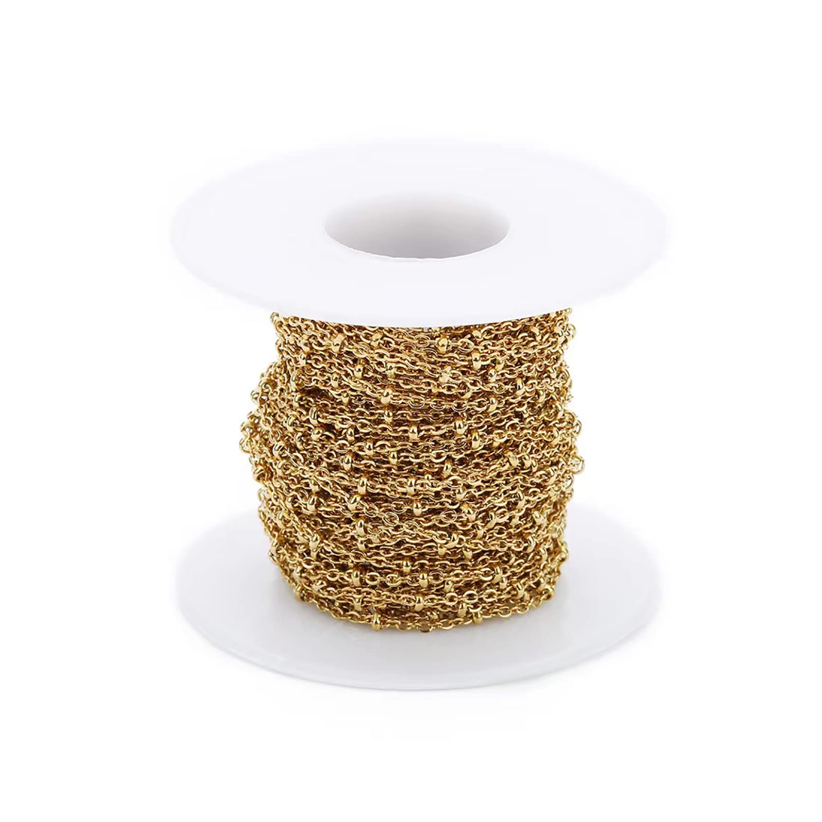 Catena sottile in acciaio inox, lunghezza 29,53 m, catena a maglie intrecciate, catena a croce da 2 mm, con perline satellitari, placcata in oro, con bobina per la creazione di gioielli