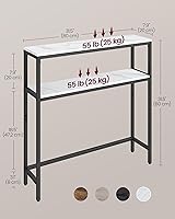 Vista 3 de VASAGLE Console Table, 2-Tier Narrow Sofa Table with 2 Shelves, 7.9 x 31.5 x 31.5 Inches, for Living Room, Hallway, Entryway, Marble White and Ink