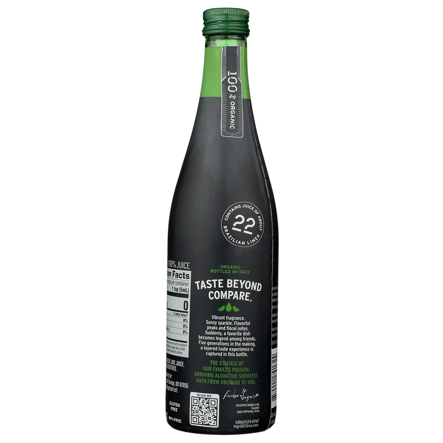 Ingrilli 100% Organic Lime Juice, 16.9 Fl Oz Glass Bottle (Pack of 6)