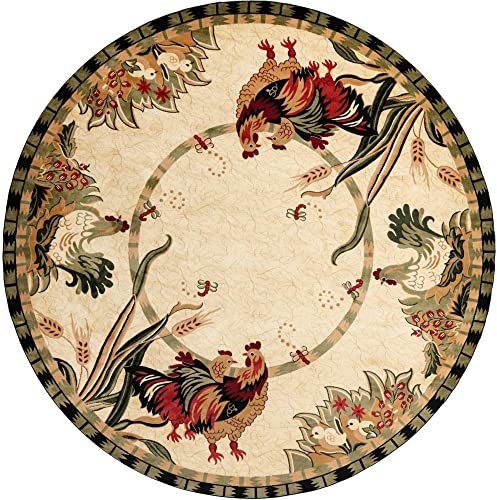 Image of Unique Loom Barnyard Collection Area Rug - Farm (13' 1 inch Round Cream /Black)