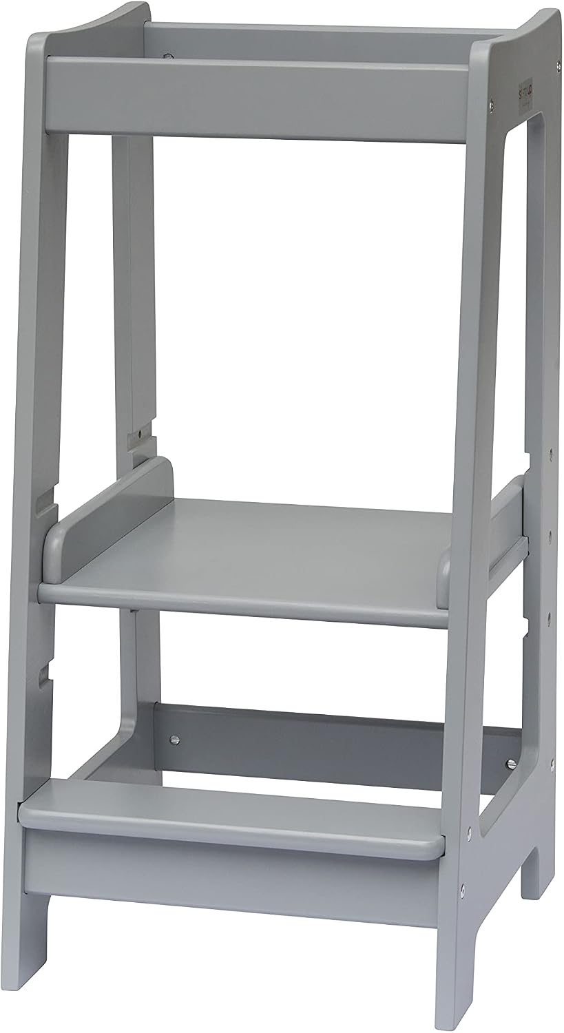 Stepup Baby Toddler Tower with Adjustable Step, Grey Montessori-Inspired Toddler Step Stool